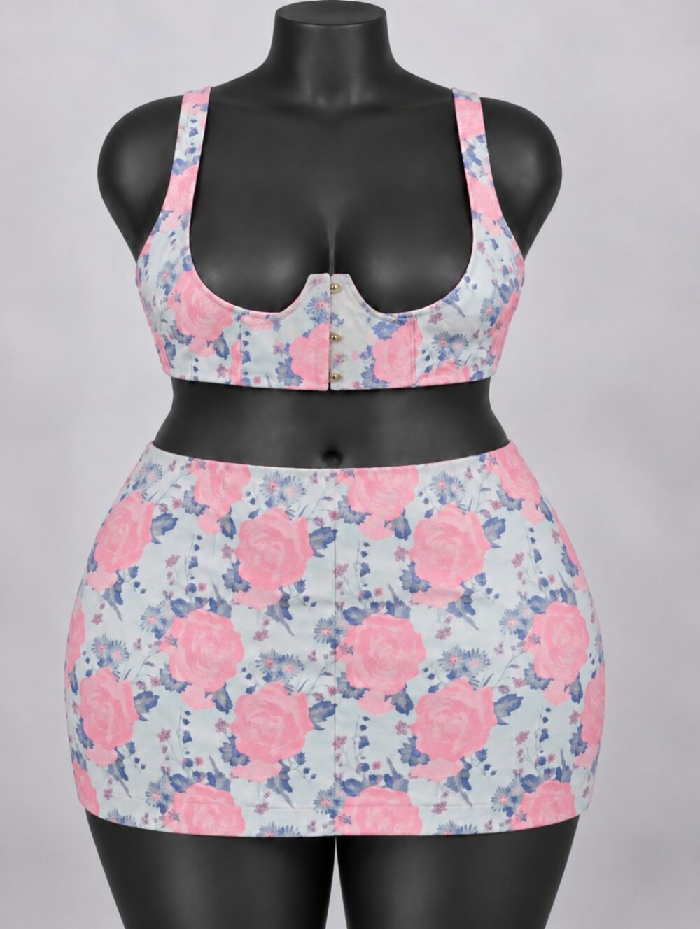 Sugar Thrillz Floral Corset Top + Mini Skirt 2-Piece Outfit Set 2X/3X